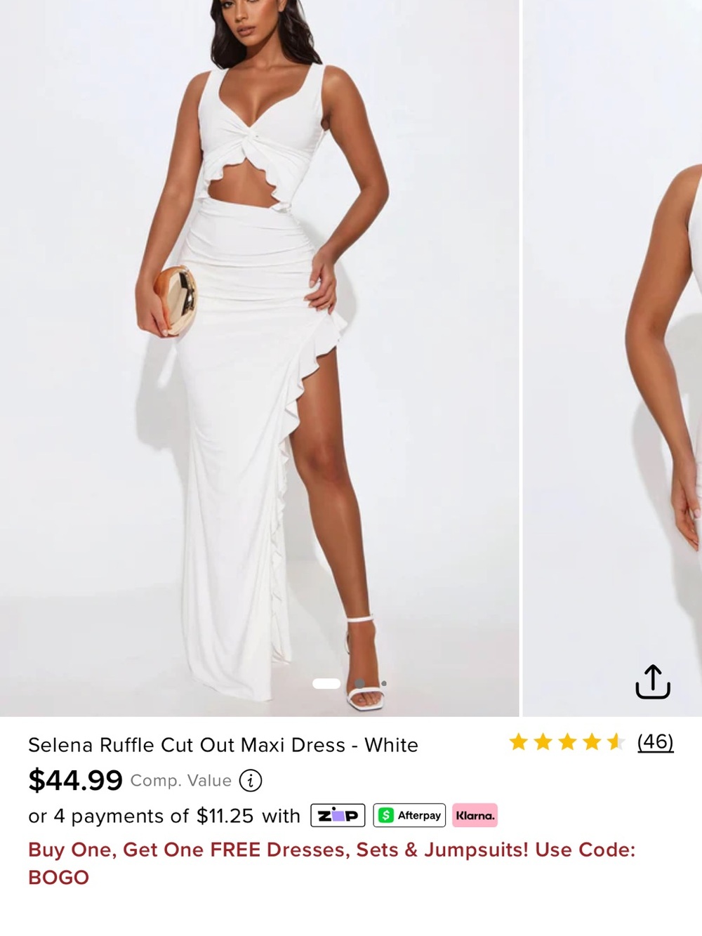Fashion Nova White Ruffle Cut-Out Maxi Dress